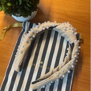 Lele Sadoughi Desert Tan Woven Pearl Headband